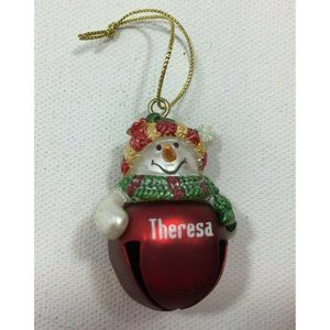 Theresa Frosty Snowman Red Bell Christmas Tree Ornament Name Holiday